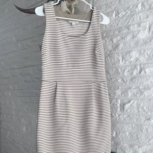 White and tan striped work dress